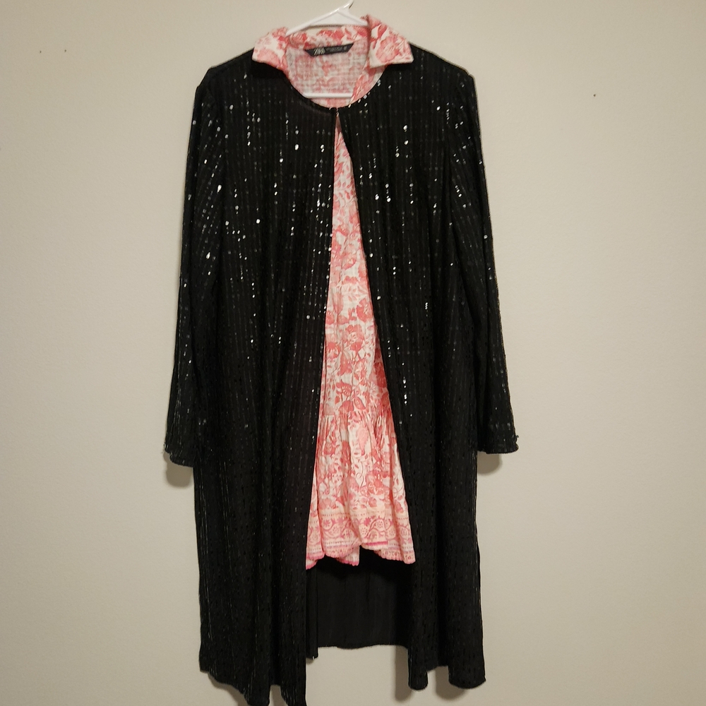 Anne Klein Black Sequin Duster Cover Top XL Elegant Evening Layer - Picture 6 of 8